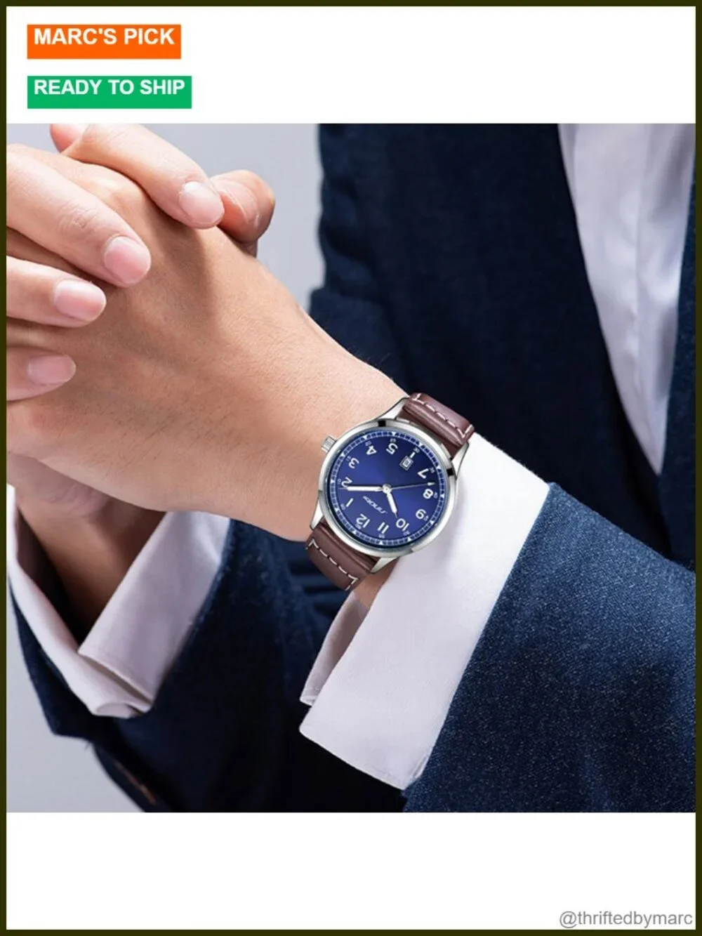 Classic Quartz Dress Watch with Arabic Numerals Date Calendar Leather Strap